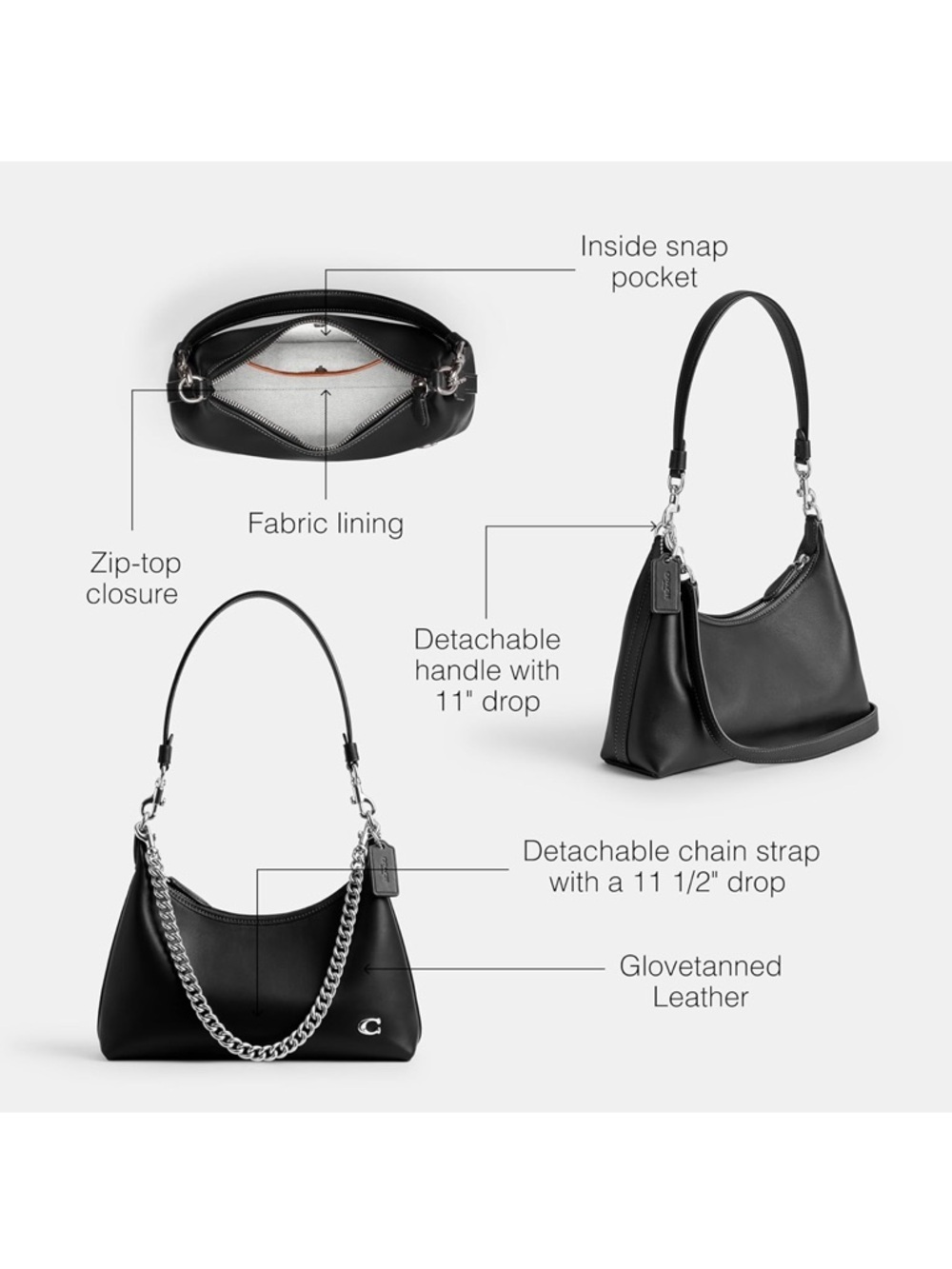 Coach Black Glovetanned Leather Juliet Shoulder Bag - New - Picture 6 of 8